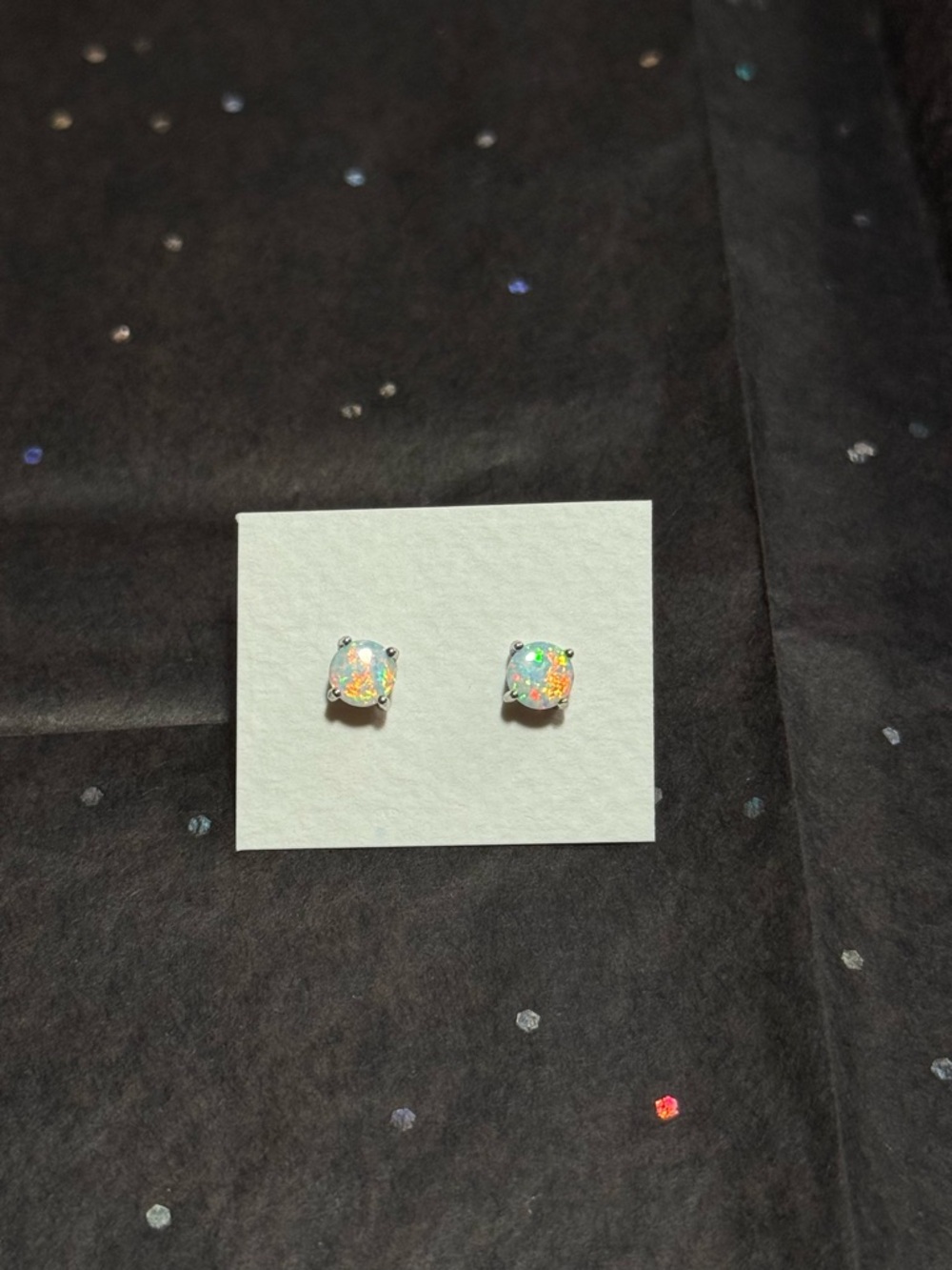 Opal Silver Stud Earrings - Iridescent White